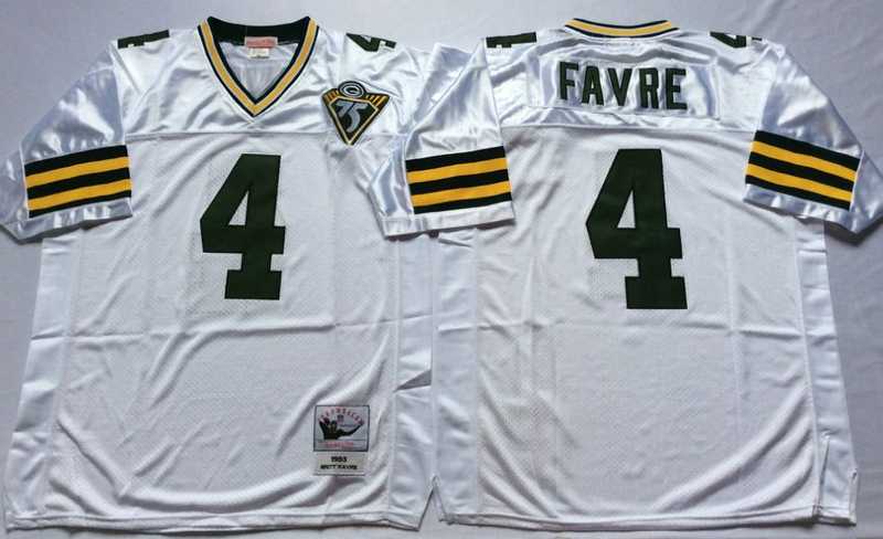 Packers 4 Brett Favre White M&N Throwback Jersey->nfl m&n throwback->NFL Jersey